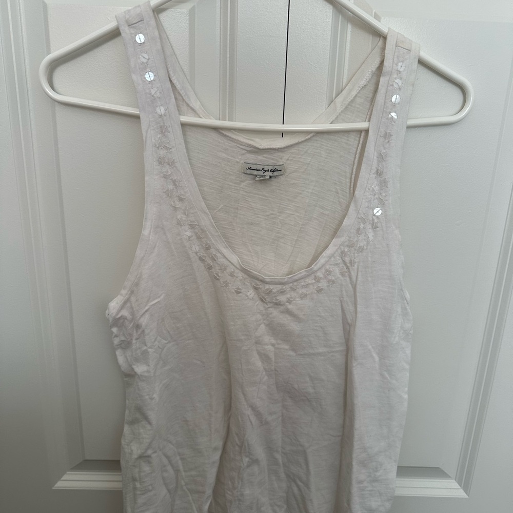 American Eagle Outfitters White Sequin Embellished Tank Top